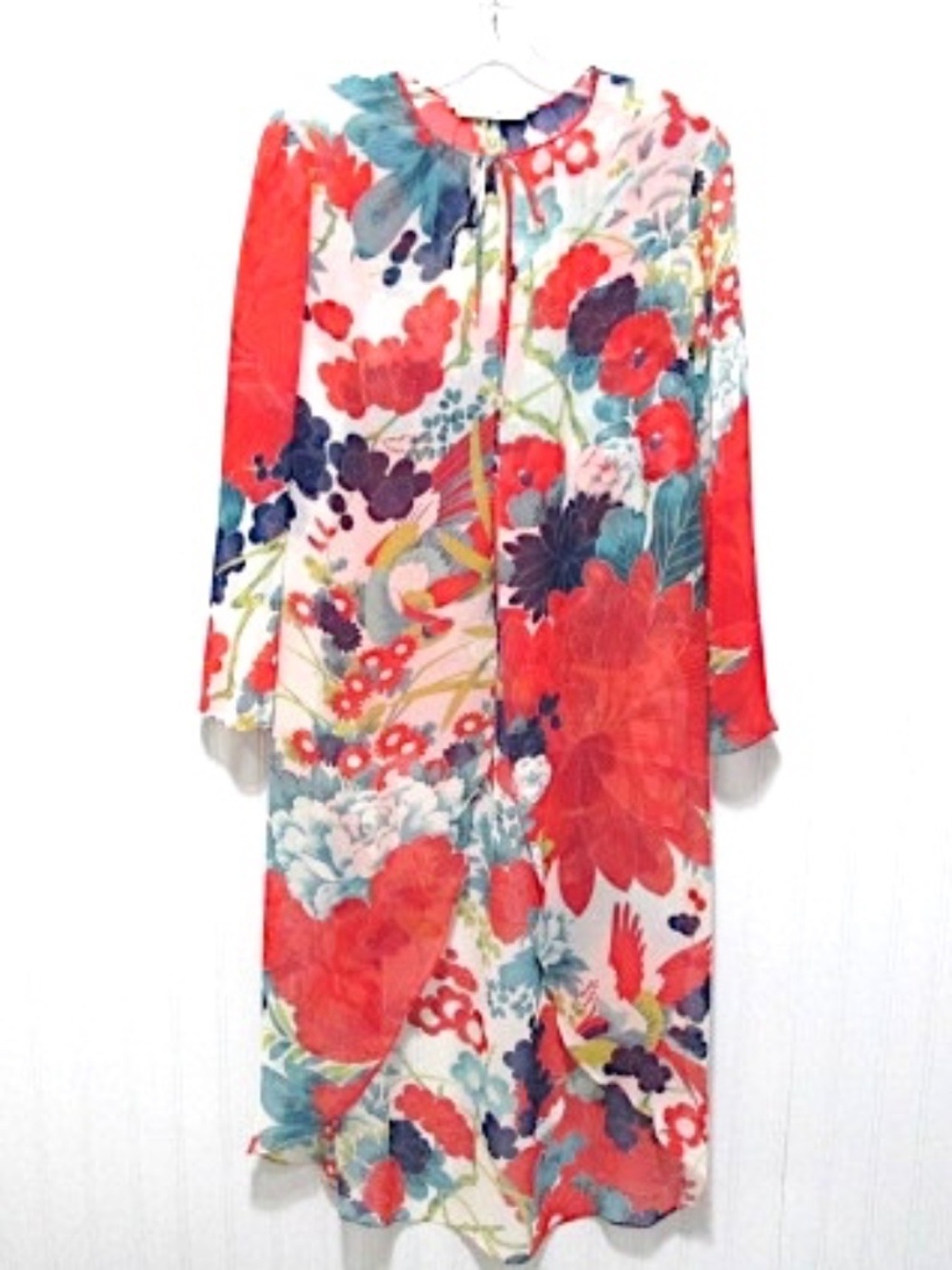 Hanae Mori Chiffon Open Front Long-Sleeved Beach Cover-up Size 10